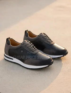 Pair of Black and Grey Low-Top Casual Leather and Nubuck Sneake