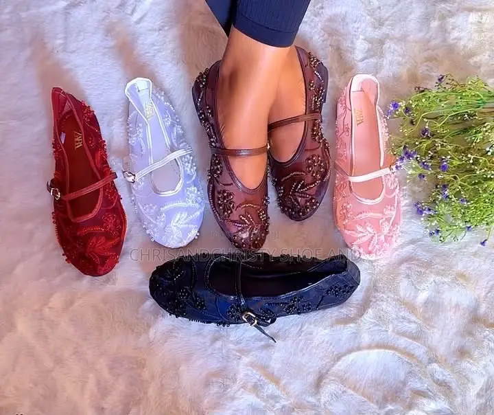 Zara Beaded Mesh Mary Jane Flat Shoes