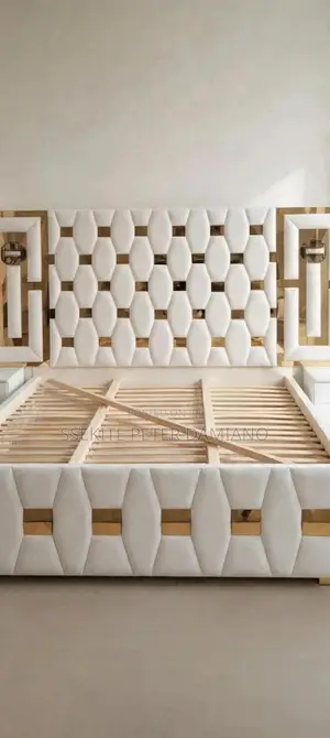 6x6 Luxury Royal Bed for Sale in Mengo, Kampala White With Gold Design