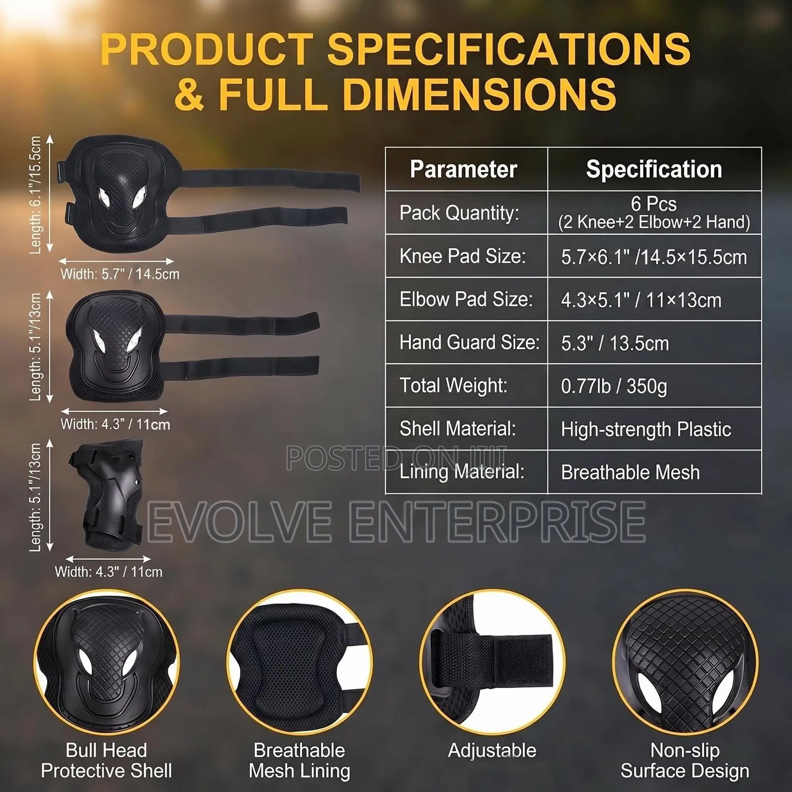 Adult Knee Pads Elbow Pads Wrist Guards Protector 6 in 1 Gear Set