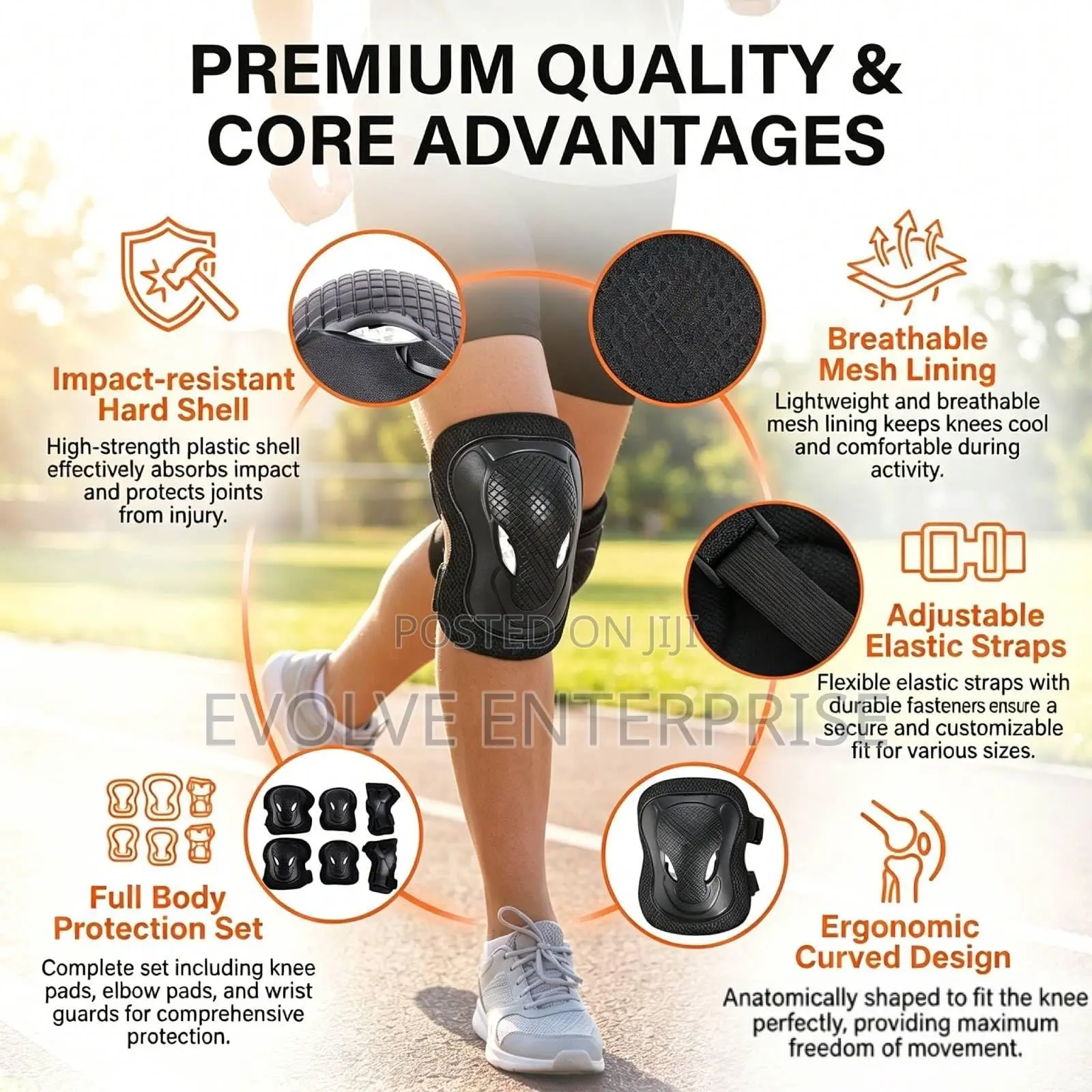 Adult Knee Pads Elbow Pads Wrist Guards Protector 6 in 1 Gear Set