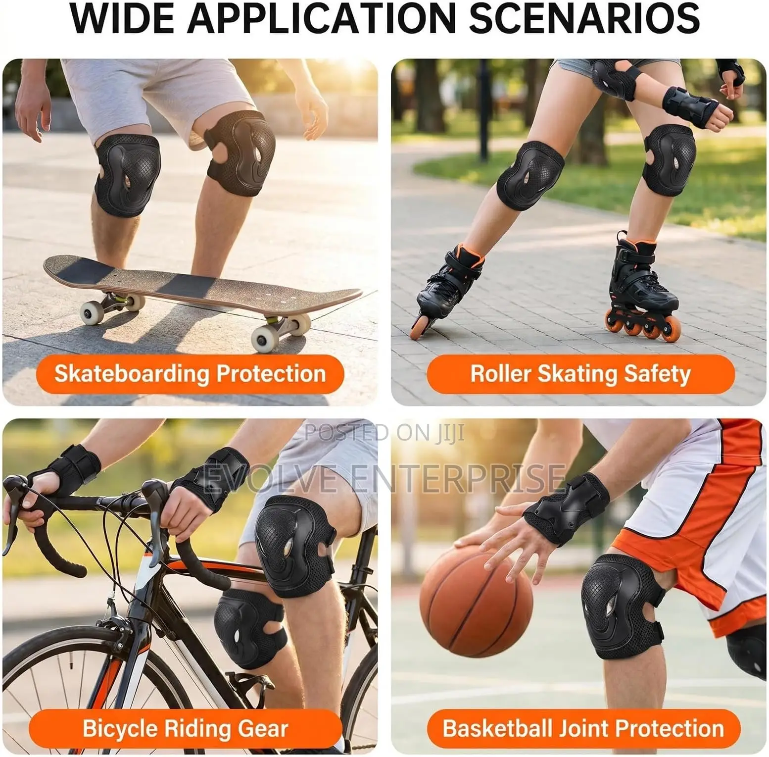 Adult Knee Pads Elbow Pads Wrist Guards Protector 6 in 1 Gear Set