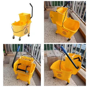 Commercial Mop Bucket With a Side-Press Wringer and Swivel Wheels.24L