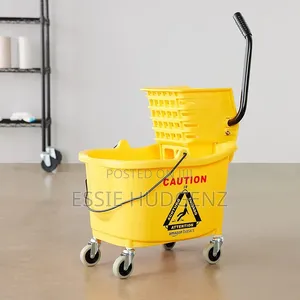 Commercial Mop Bucket With a Side-Press Wringer and Swivel Wheels.24L
