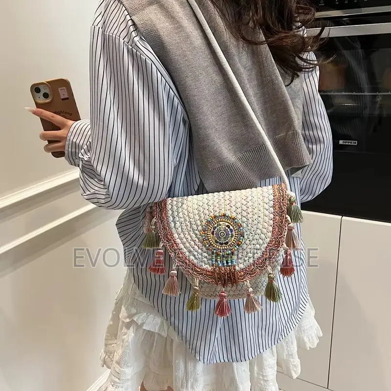 Bohemian Beaded Fringe Cross Body Bag Retro Shoulder Bag Ethnic Beach