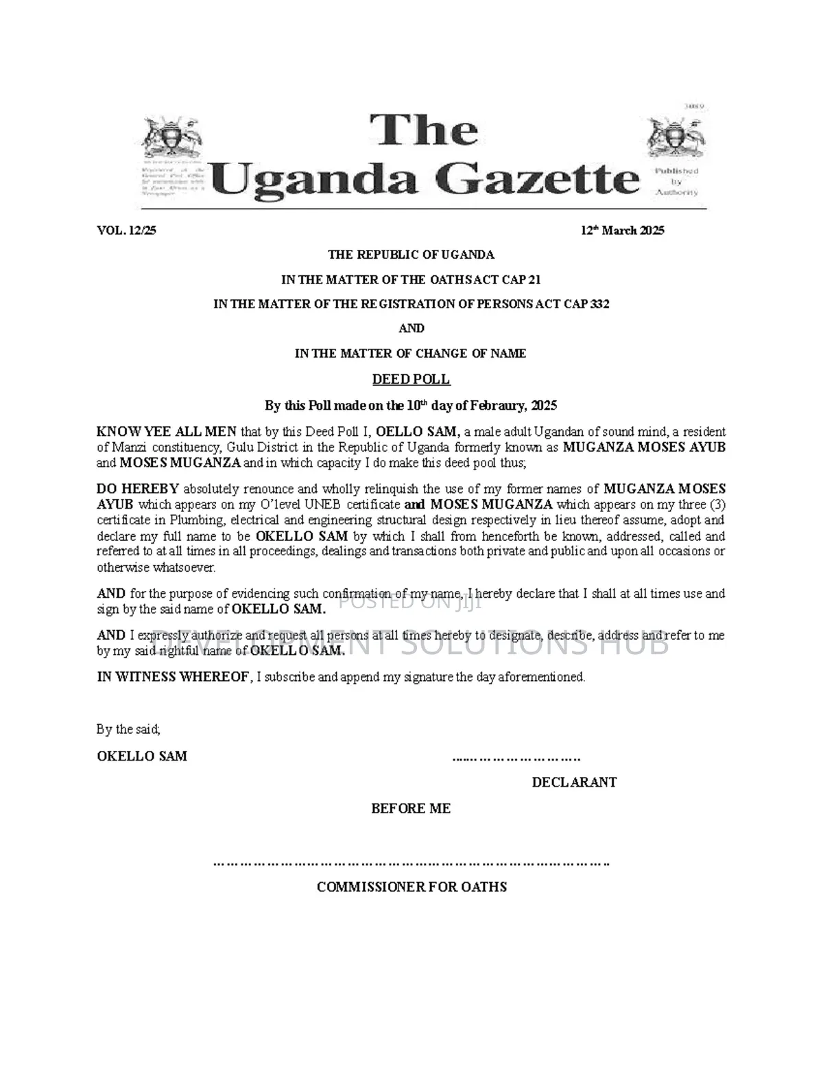 Name Change Processing and Documentation ( Gazette)