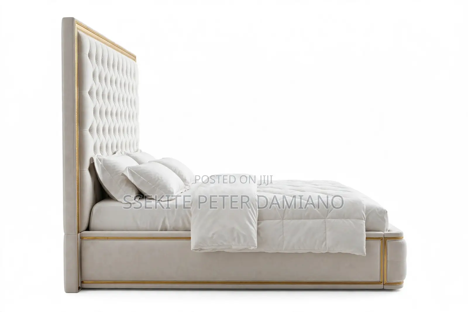 6x6 Luxury Royal Bed for Sale in Mengo, Kampala White With Gold Design