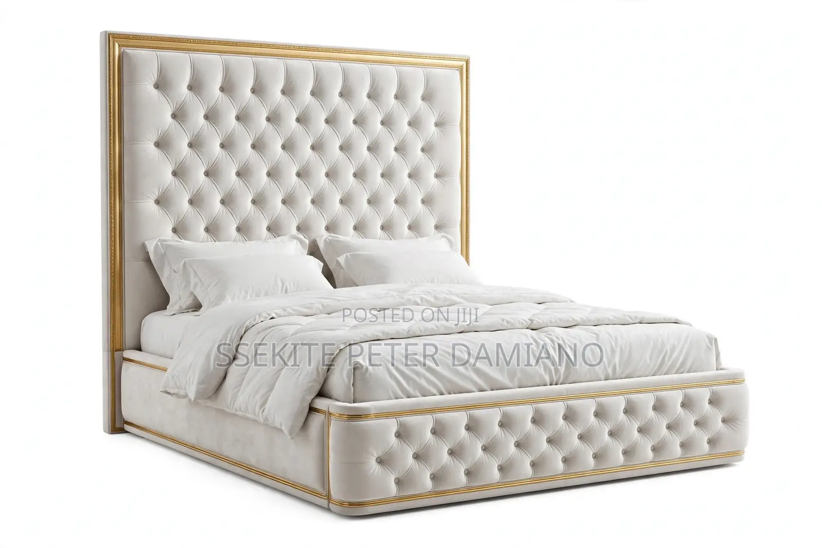6x6 Luxury Royal Bed for Sale in Mengo, Kampala White With Gold Design