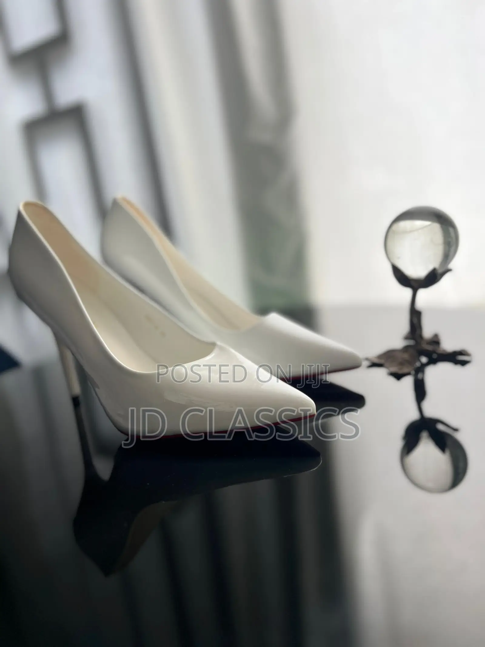 White Patent Red Sole Pointed Toe Stiletto Pumps - Size 39