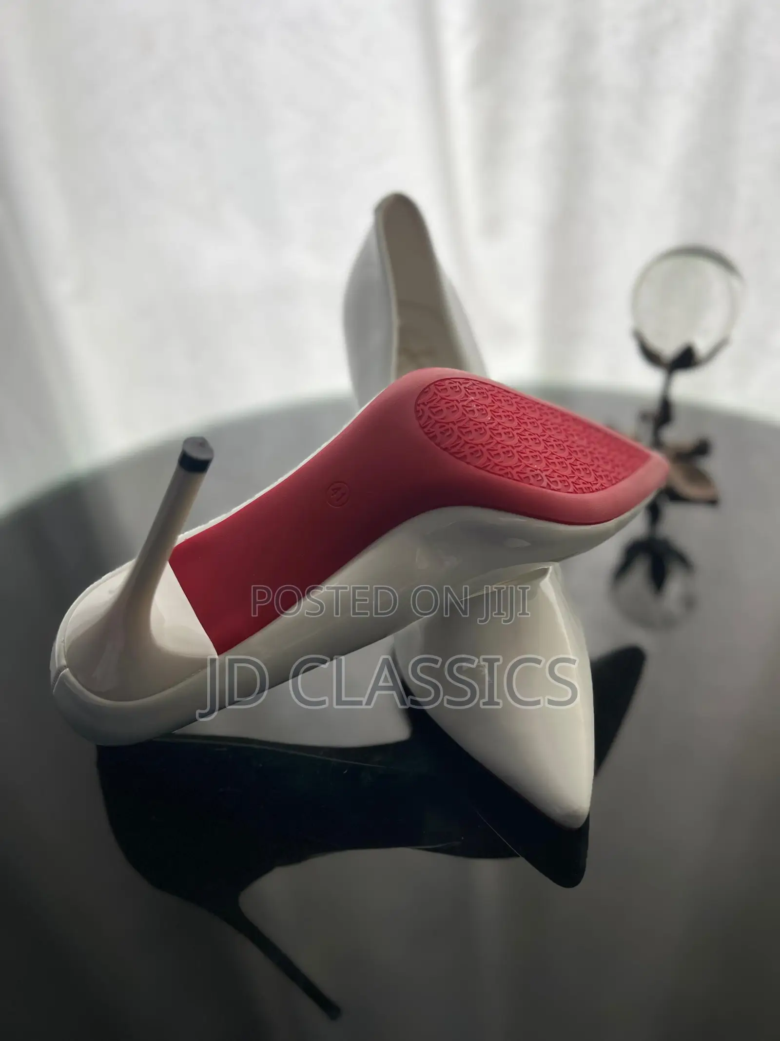 White Patent Red Sole Pointed Toe Stiletto Pumps - Size 39