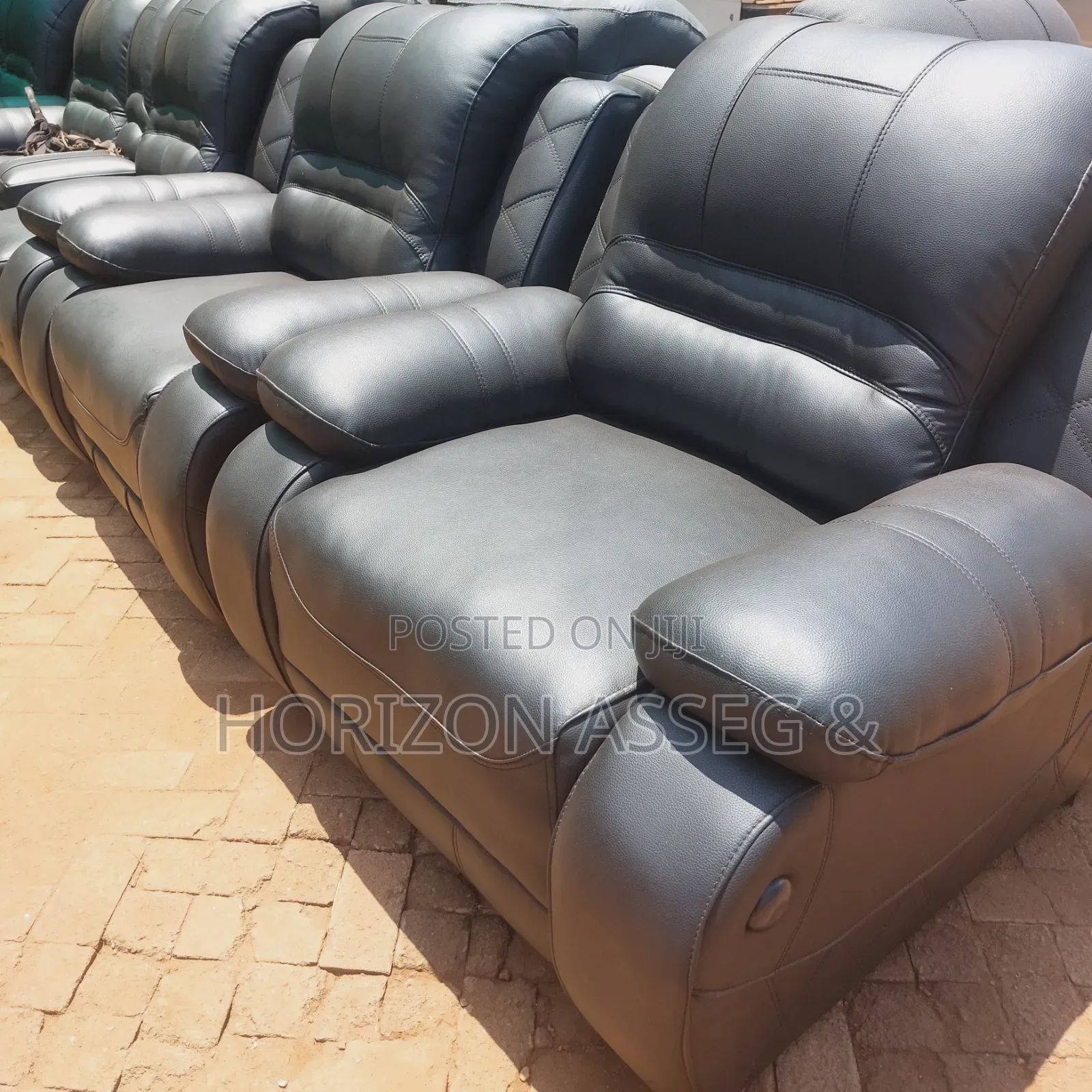 Black Leather Sofa 6 Seater