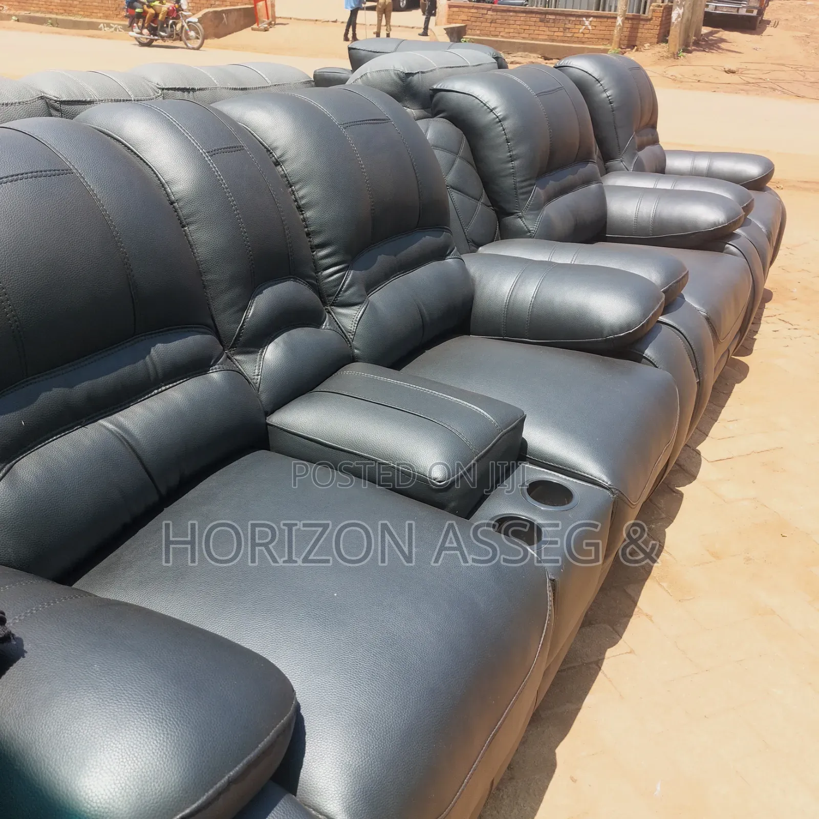 Black Leather Sofa 6 Seater