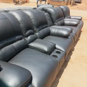 Black Leather Sofa 6 Seater