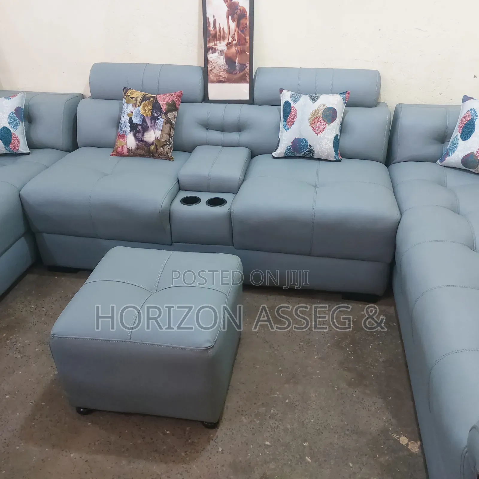 Sofa 7 Seater Premium Gray Leather