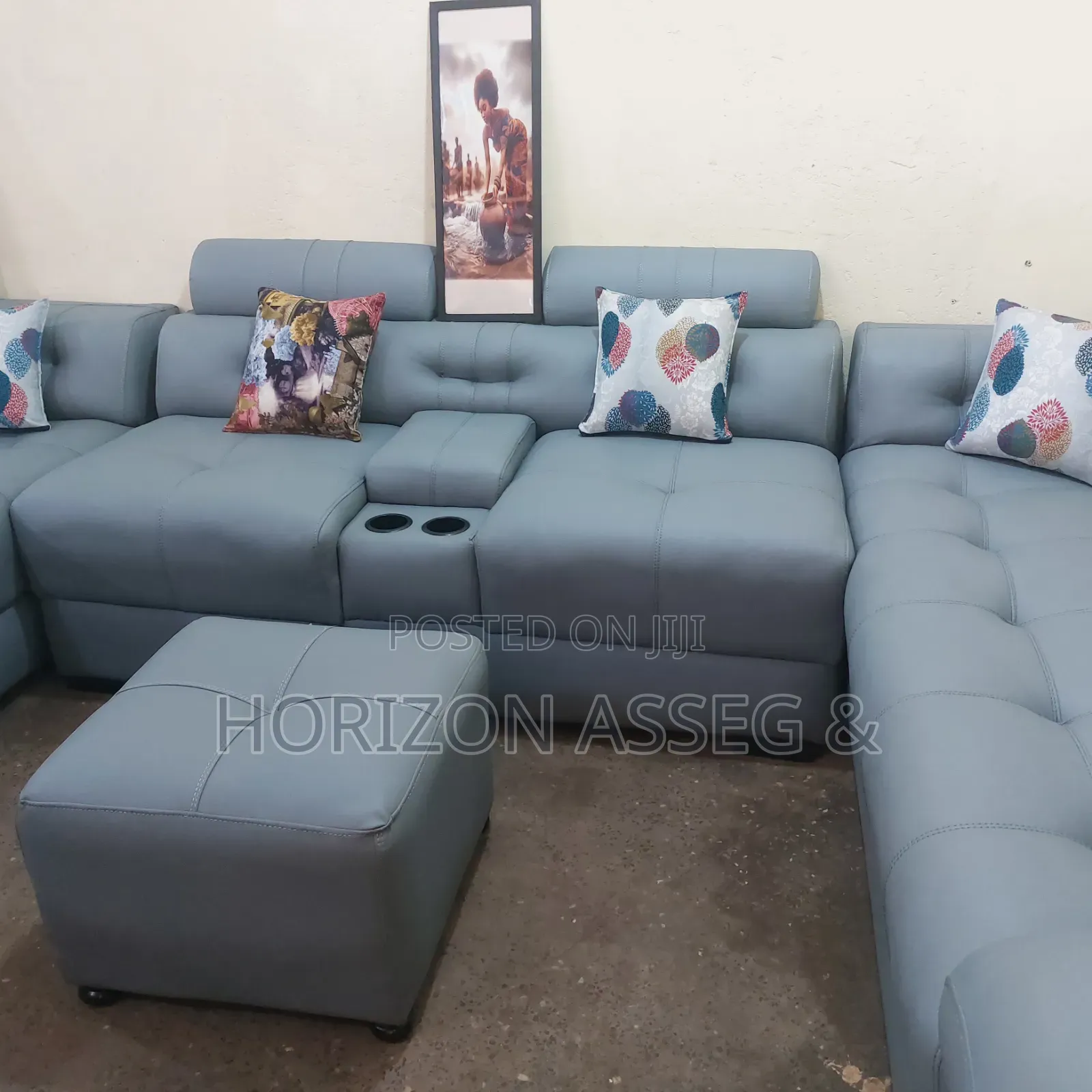 Sofa 7 Seater Premium Gray Leather