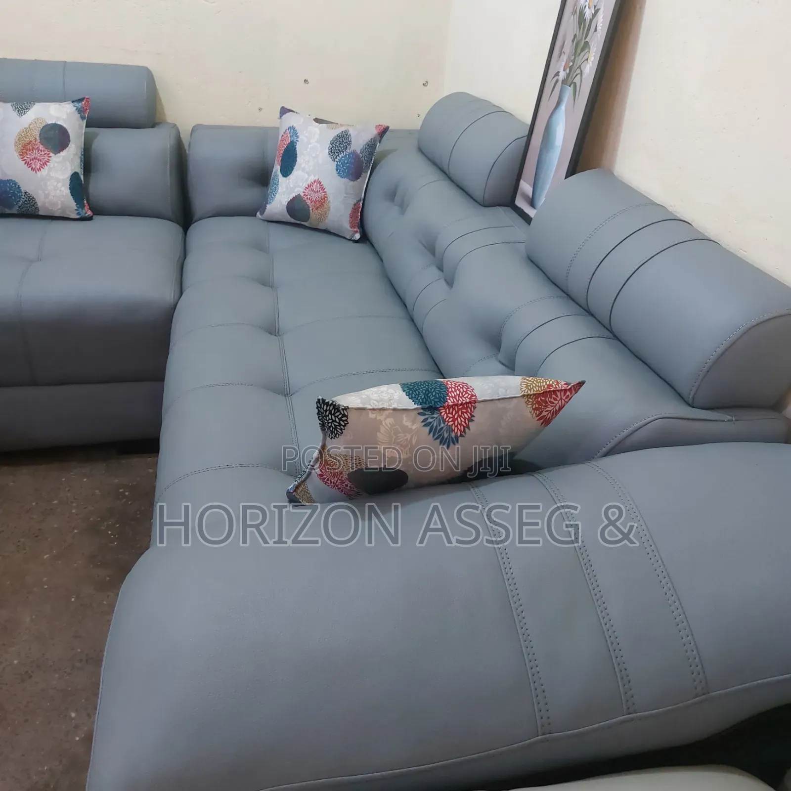 Sofa 7 Seater Premium Gray Leather