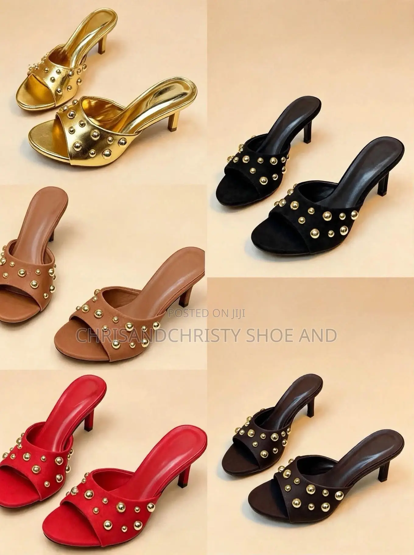 Classy Studded Gold Open Toe Heels and Bow Knot Pearl Low Heel Mules