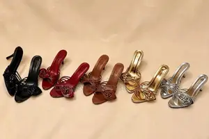 Classy Studded Gold Open Toe Heels and Bow Knot Pearl Low Heel Mules