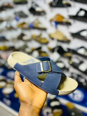 Blue Cross-Strap Buckle Slide Sandals