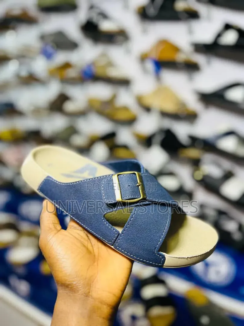 Blue Cross-Strap Buckle Slide Sandals