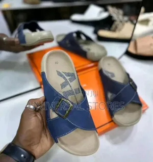 Blue Cross-Strap Buckle Slide Sandals