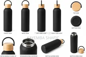 1000ml Matte Black Insulated Stainless Steel Water Bottle Flask