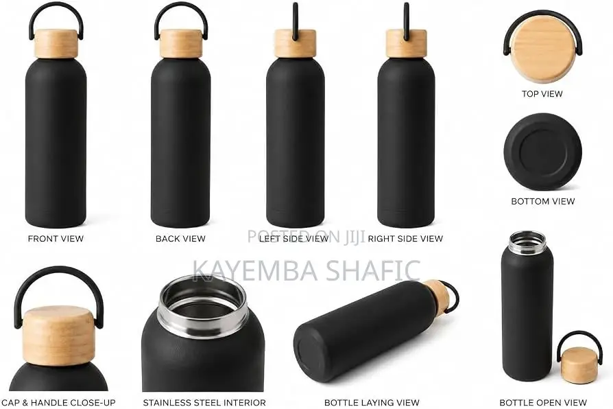 1000ml Matte Black Insulated Stainless Steel Water Bottle Flask