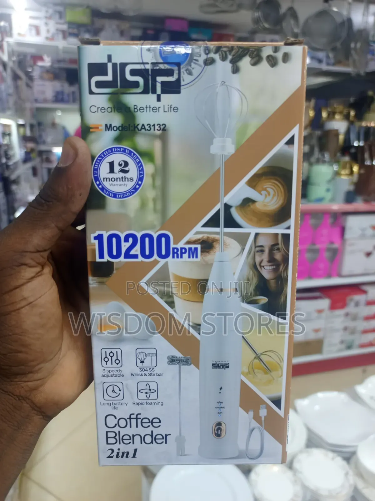 DSP Milk Frother Handheld Rechargeable