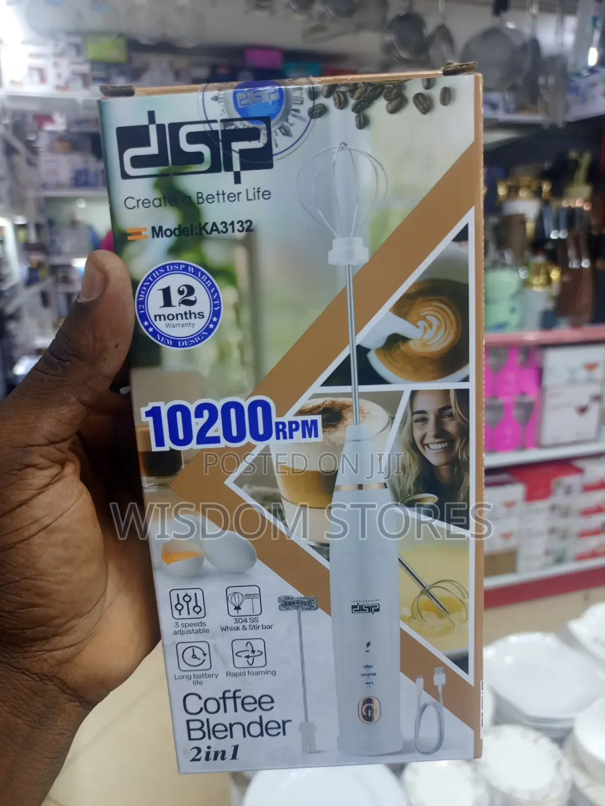 DSP Milk Frother Handheld Rechargeable
