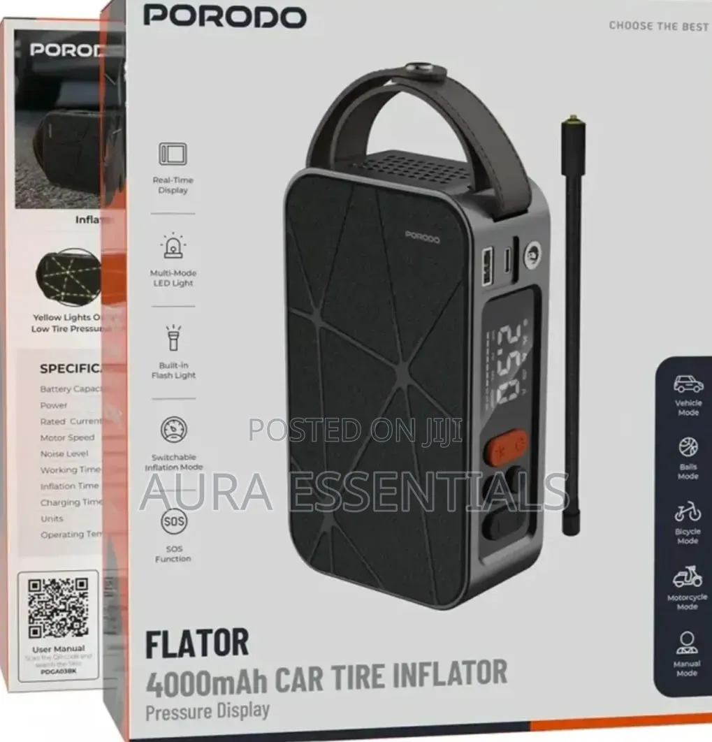Porodo Flator 4000mAh Portable Car Tire Inflator