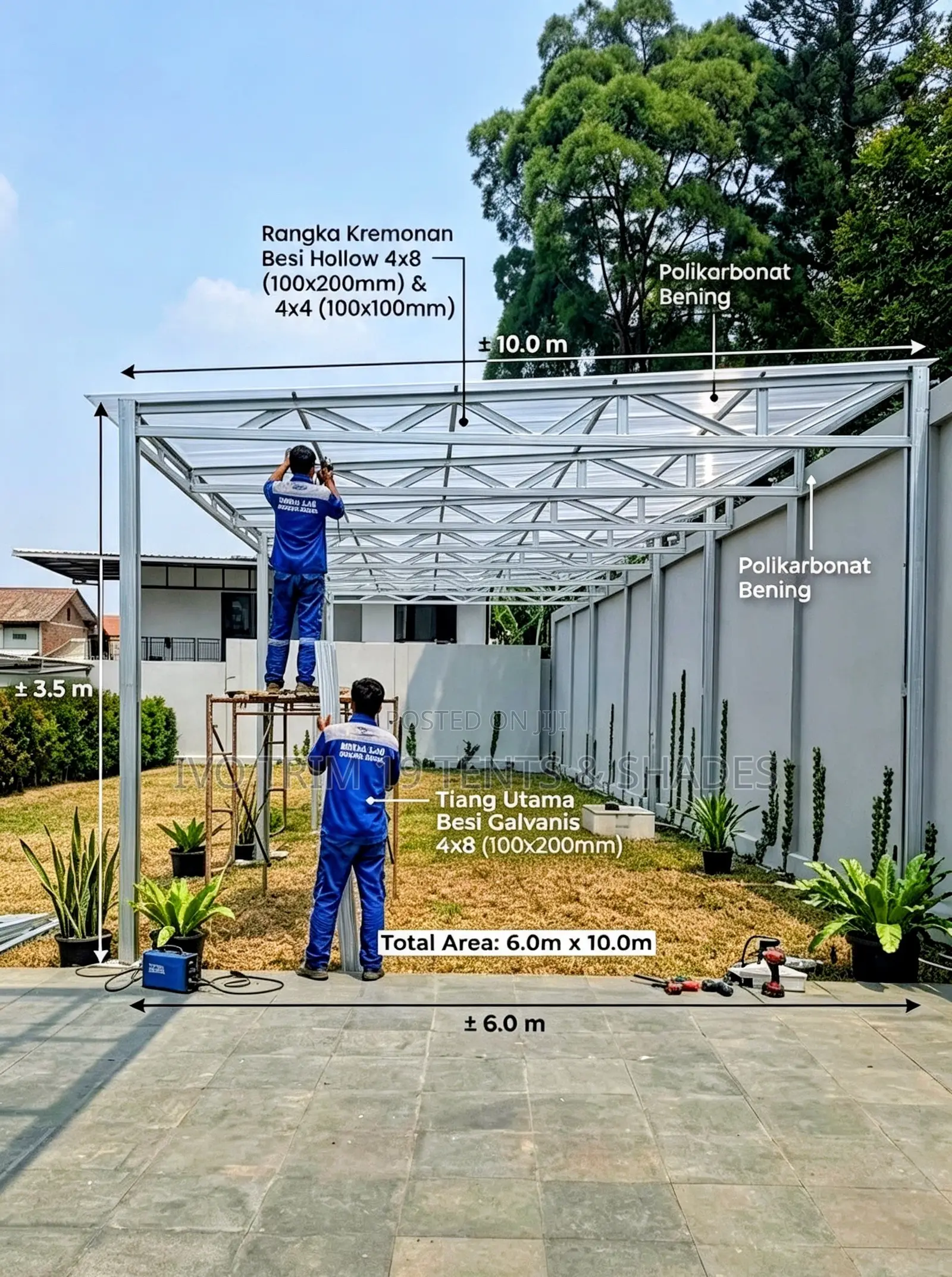 Galvanized Steel Hollow-Section Truss Carport Canopy