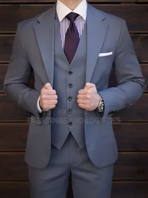 Single Breast Grey Men Suit 3 Piece