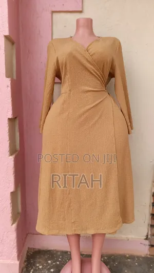 Elegant Tan Wrap Midi Dress