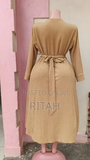 Elegant Tan Wrap Midi Dress