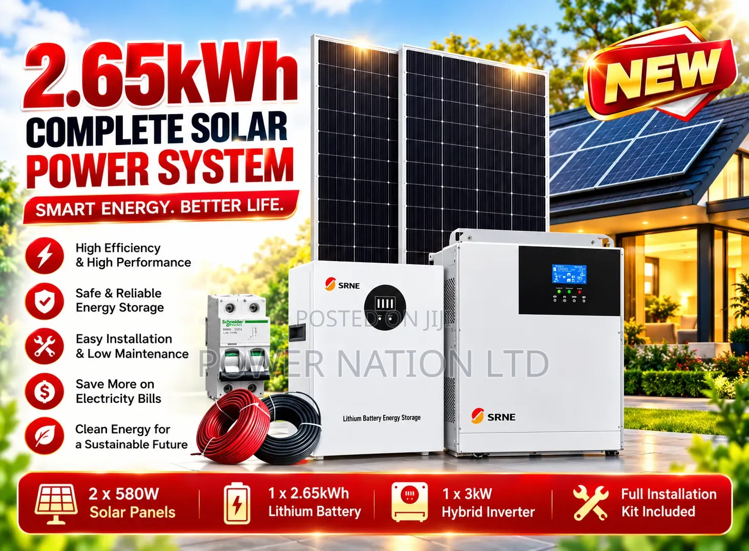 2.5kwh Massive Clean Energy Hybrid/Lithium Solar System
