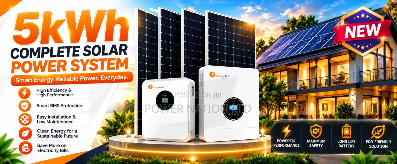 5kwh Lakeside Hybrid / Lithium Solar Energy System Full Kit