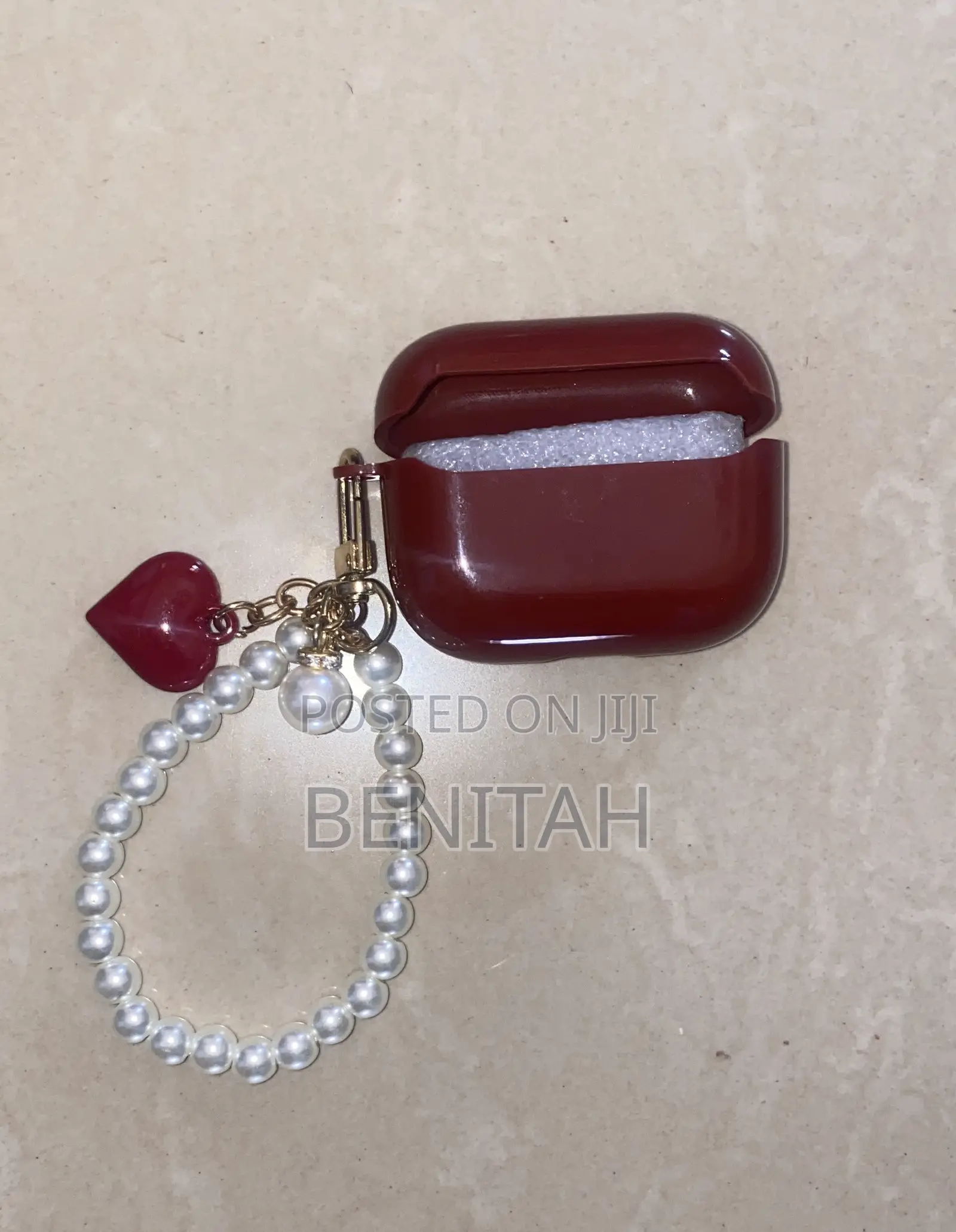 AirPods Pro Case. Burgundy and Pearls