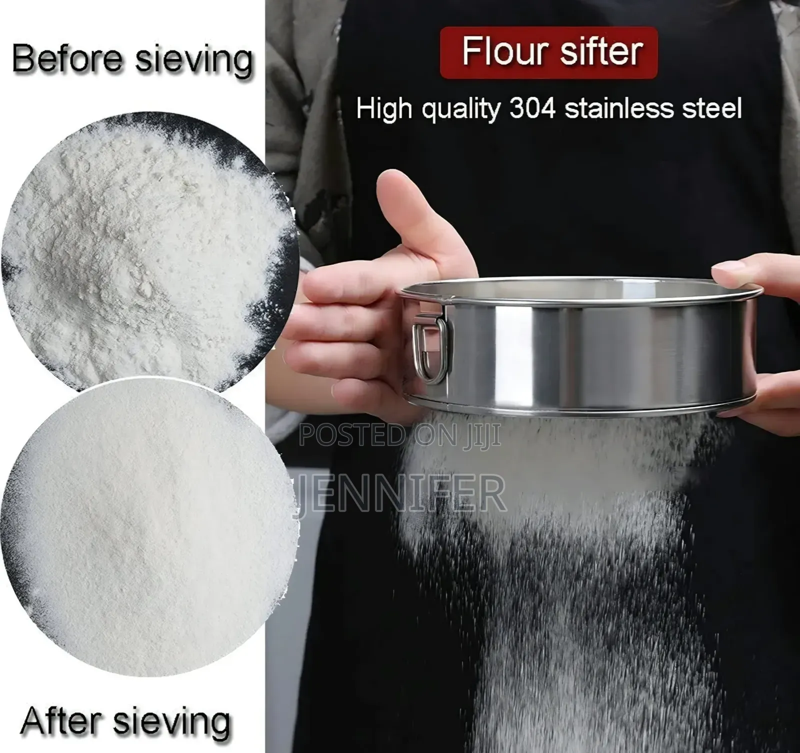 Stainless Steel Round Flour Sieve and Sifter With a Fine Mesh Screen