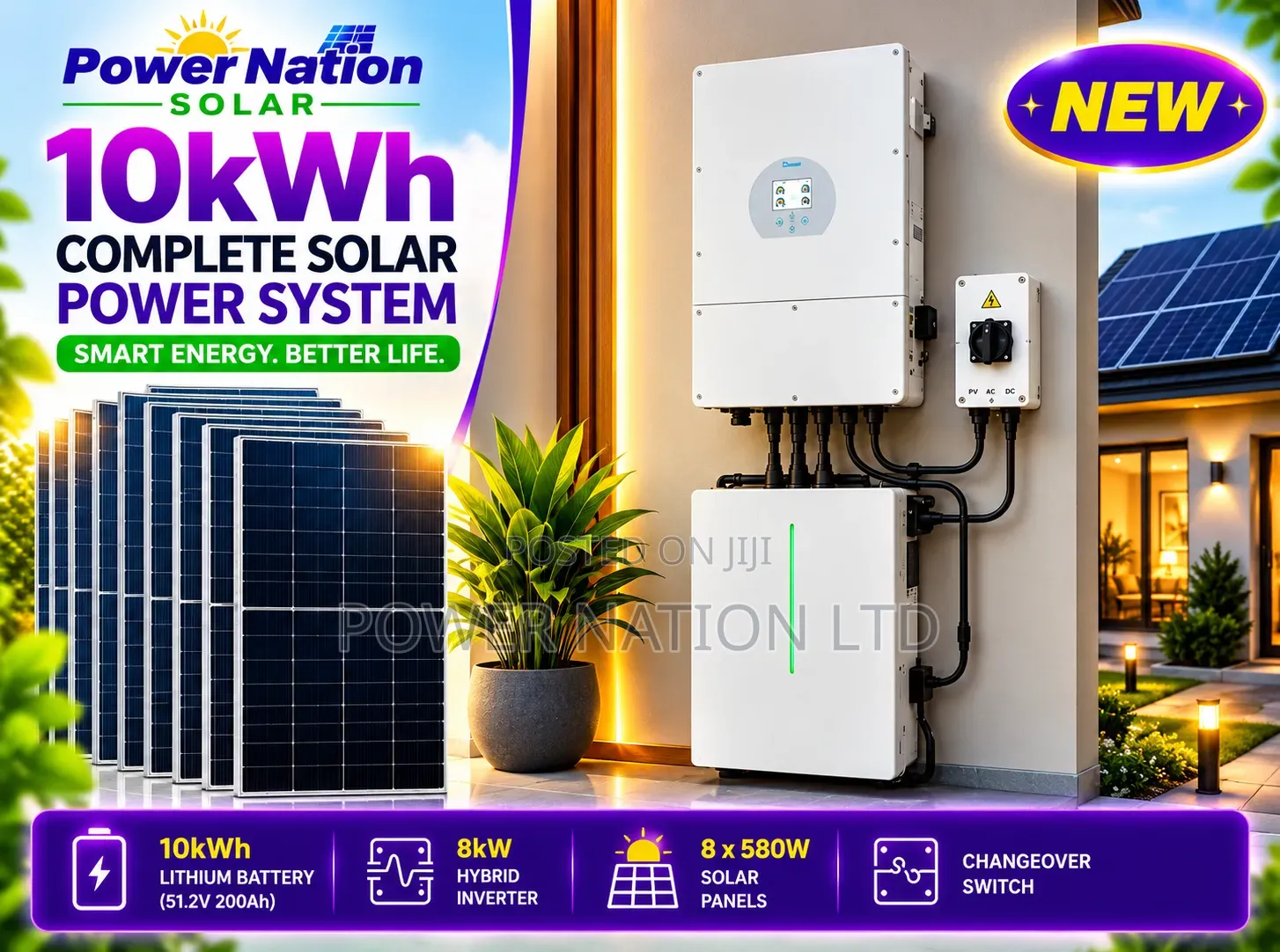 10kwh Megasun Hybrid / Lithium Solar System Full Kit