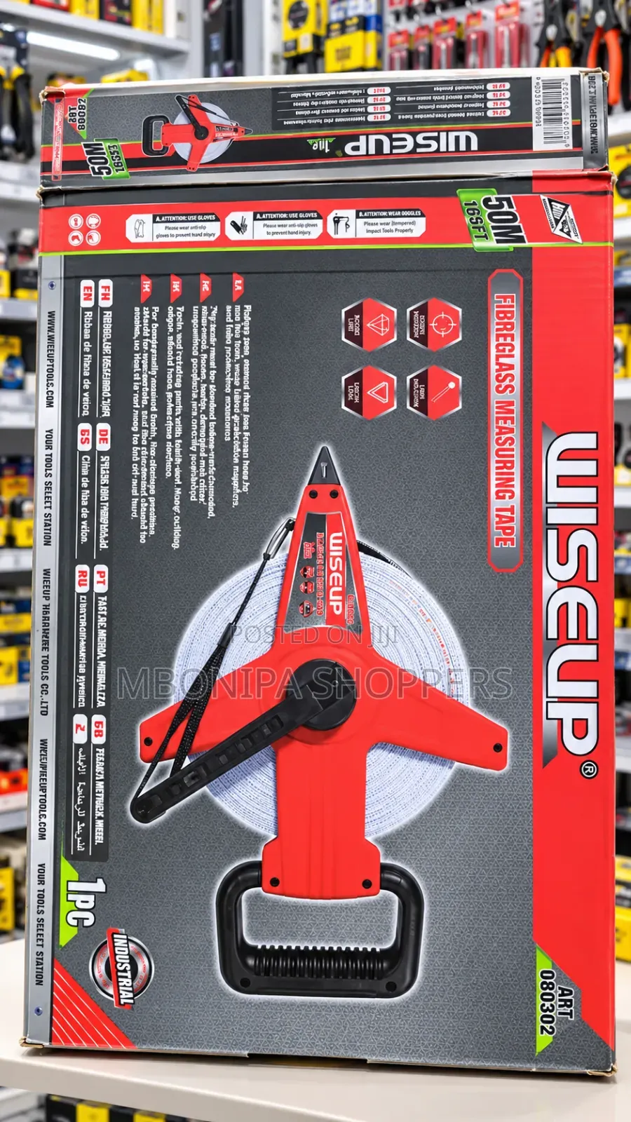 WISEUP 50M Fibreglass Measuring Tape Heavy-Duty Industrial Survey Tape