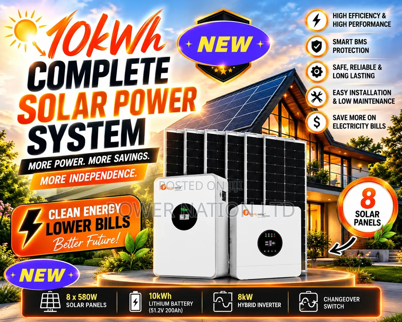 10kwh Ecosun Energy Hybrid/Lithium Solar System Full Kit