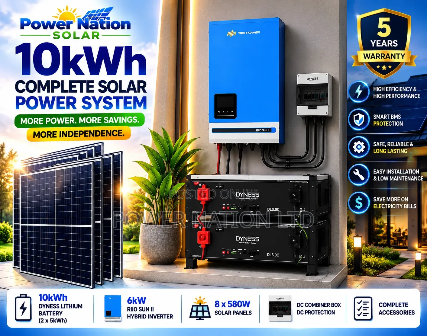 10kwh 48v Bornsan Hybrid/Lithium Solar Energy System Full Kit