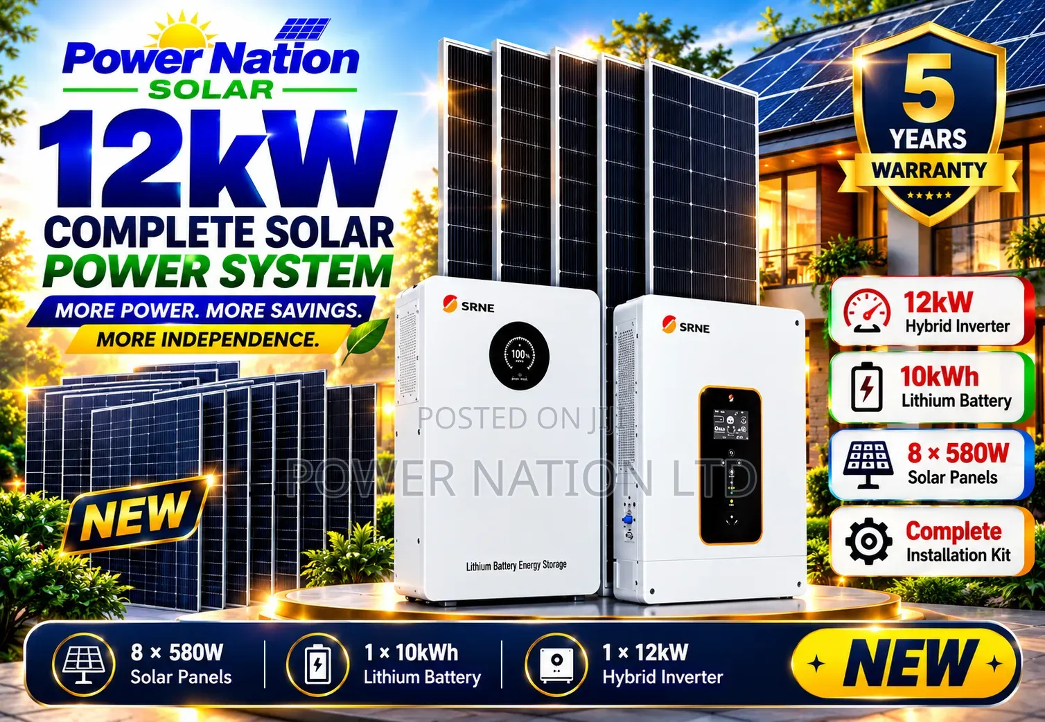 10kwh 48v Srne Rising Energy Hybrid/Lithium Solar System Full Kit