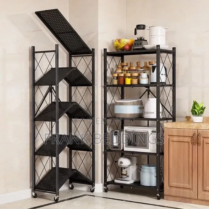 Black 5-Tier Foldable Kitchen Rack