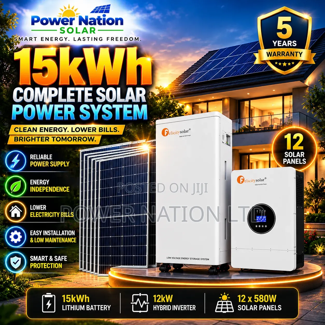 15kwh 48v Massive Clean Energy Hybrid Lithium Solar Energy Full Kit