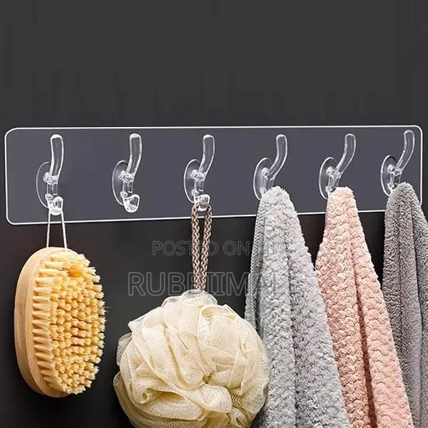 Strong Self-Adhesive Transparent Wall and Door Hook Rack 6 in 1