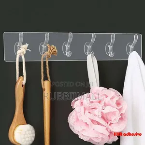 Strong Self-Adhesive Transparent Wall and Door Hook Rack 6 in 1