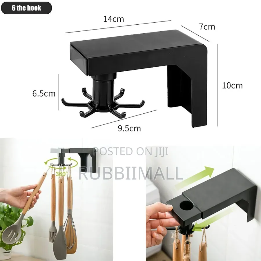 6 Hooks Rotating Self Adhesive Kitchen / Living Room Wall Hanger