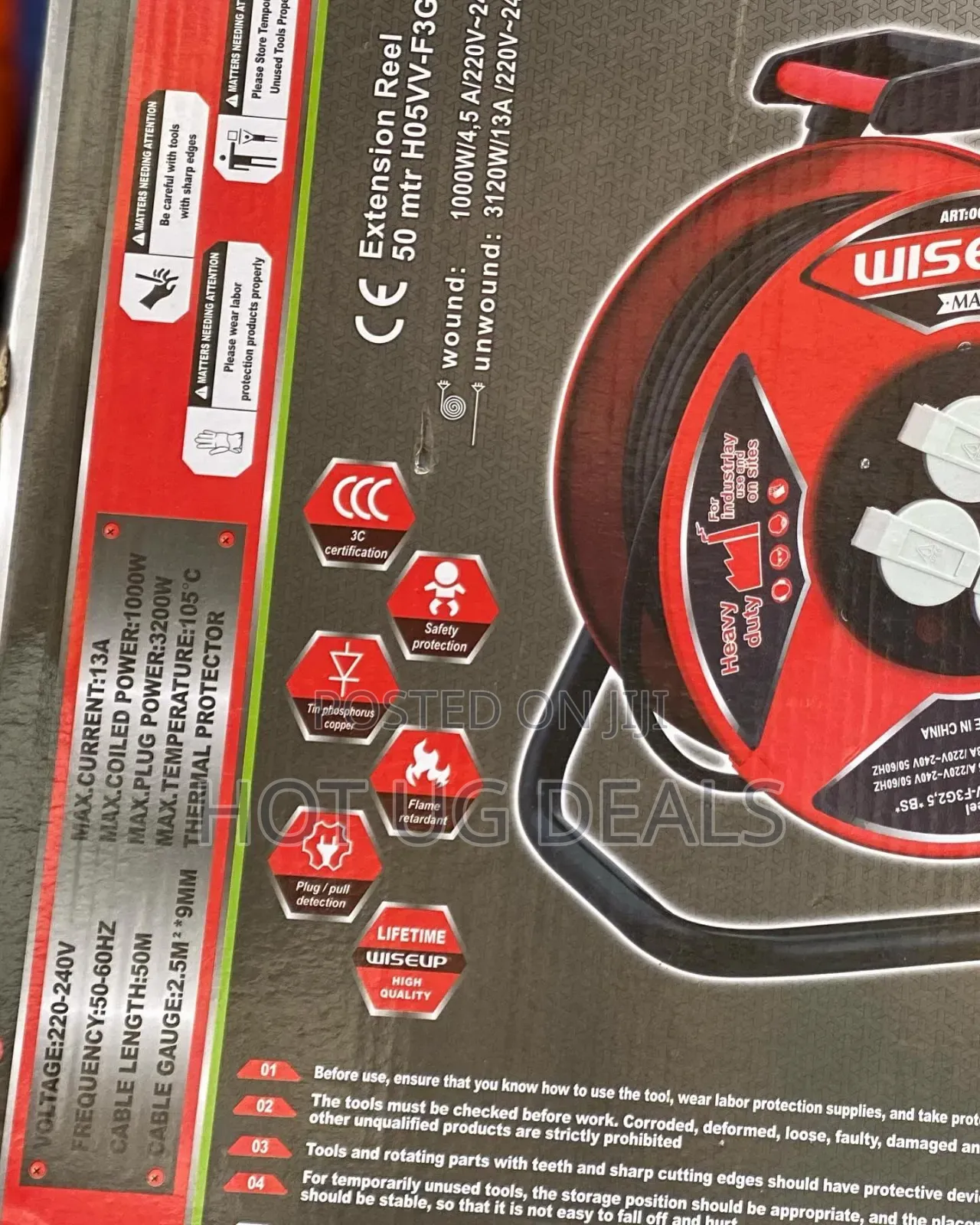 Wiseup 50-Meter Heavy Duty Cable Reel (2.5mm2 ) –Power Extension