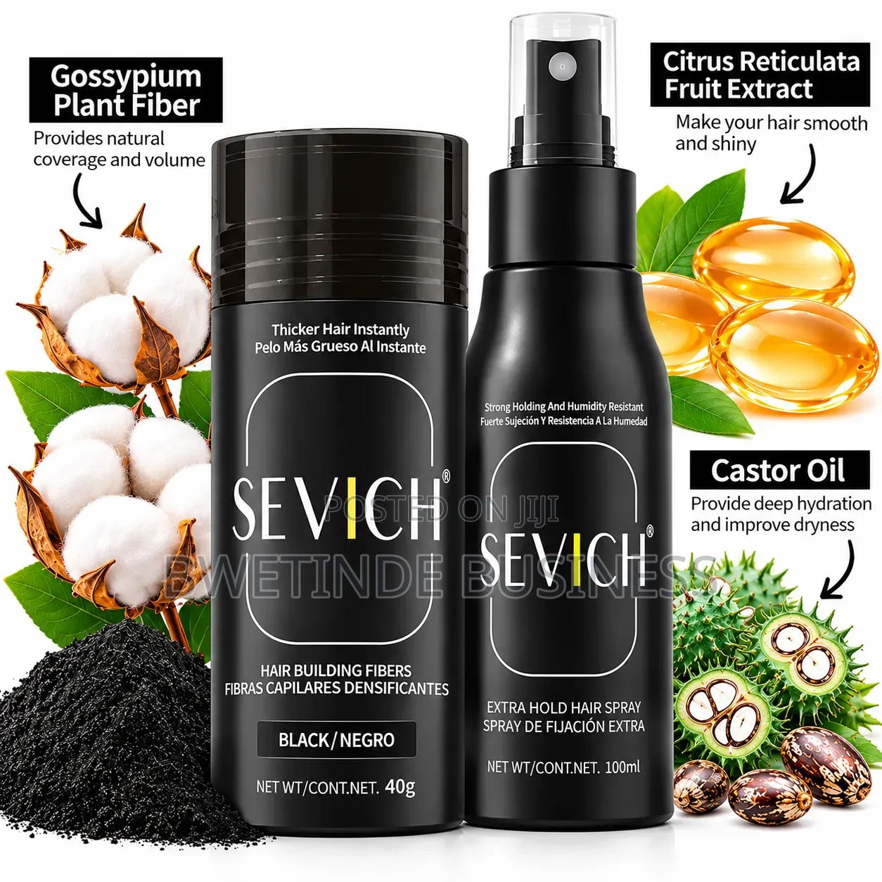 SEVICH Hair Building Fibers 40g Black Extra Hold Hair Spray 100ml